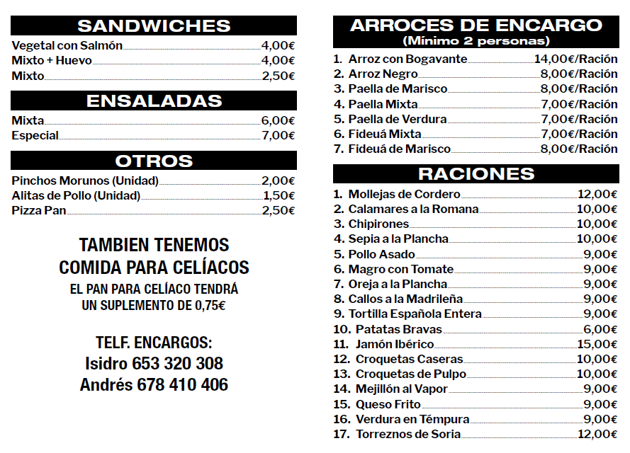 Carta de BAR PISCINAS CARDETE en VILLANUEVA DE ALCARDETE, TOLEDO — página 2